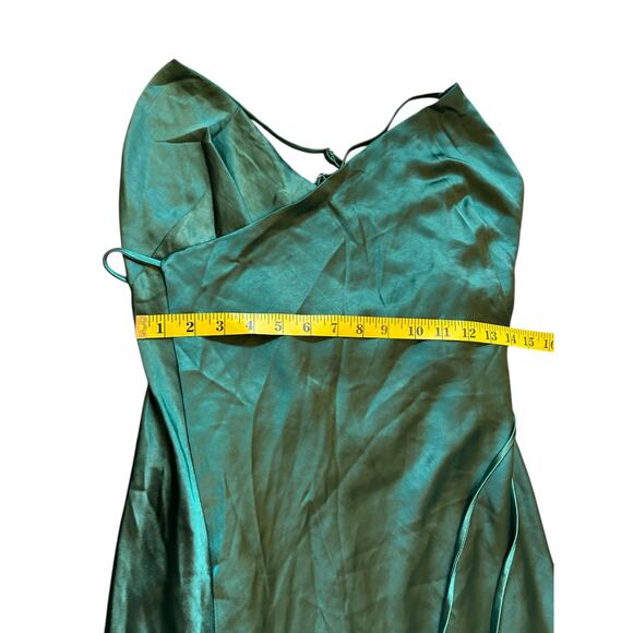 Lulus Fondly Loved Dark Green Satin Wrap Maxi Dress - Size S - Picture 6 of 16